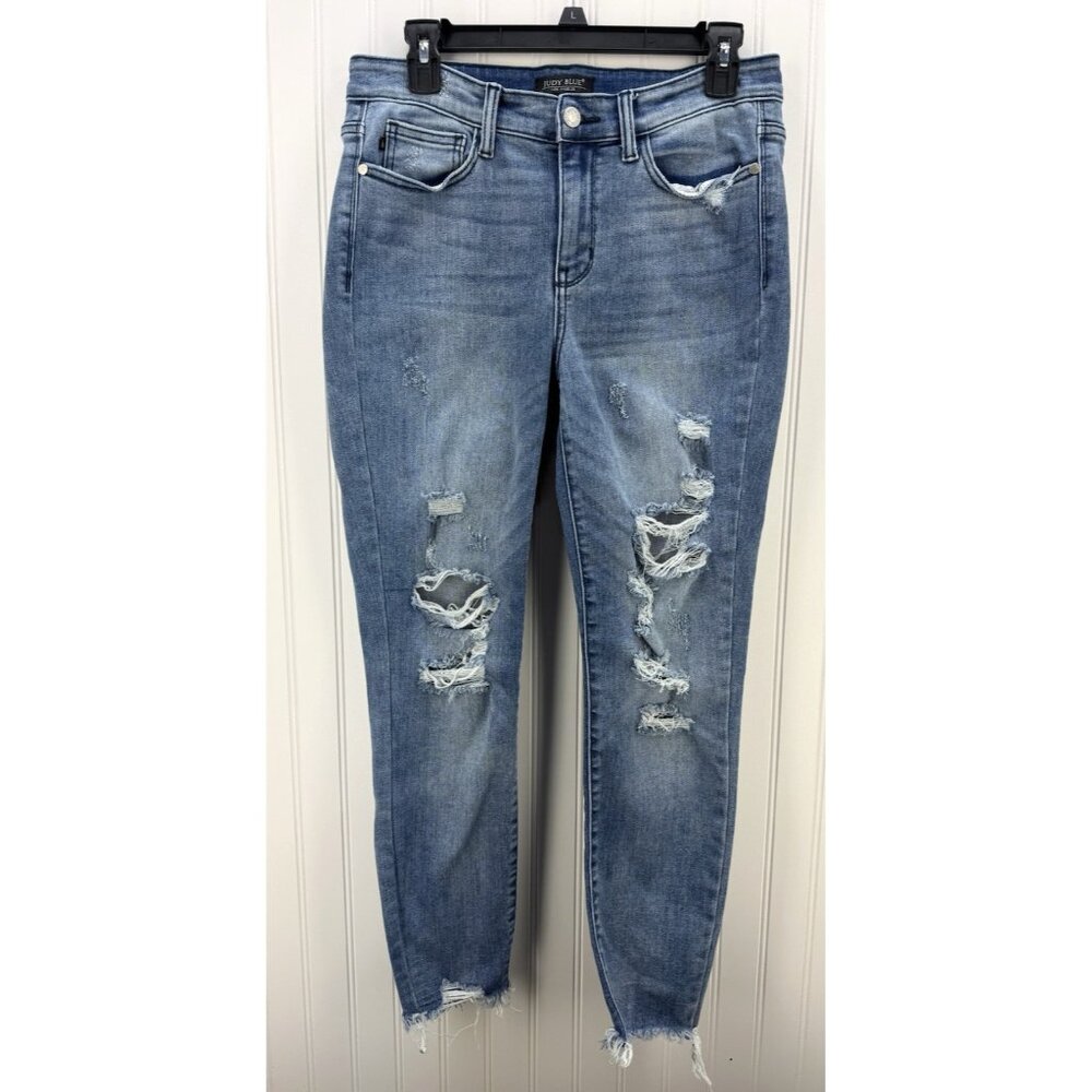Judy Blue Jeans Womens 9/29 Blue Skinny Distressed Stretch Denim Jeans w/ Holes